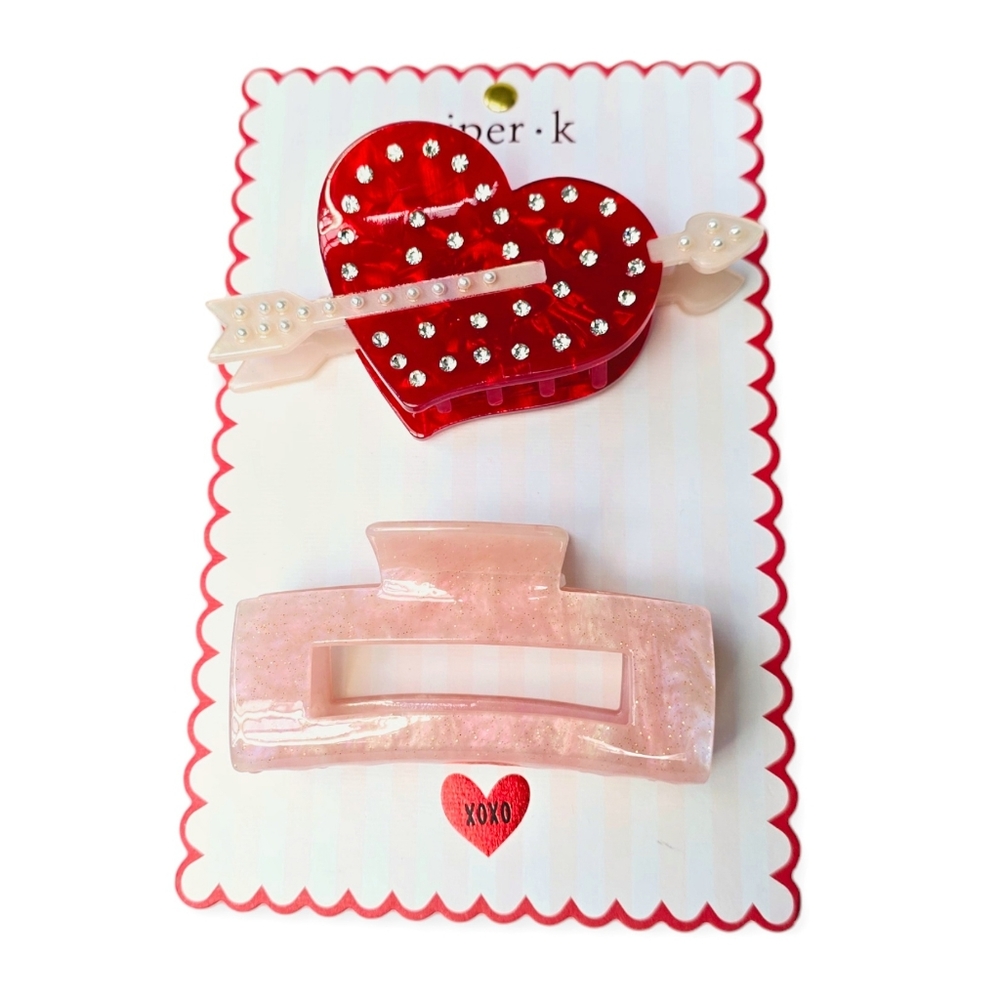 Piper K Heart Rhinestone Embellished Hairclips set of 2